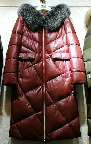 UE FS17L07 Genuine sheep leather down overcoat coat for women fox fur hood trim