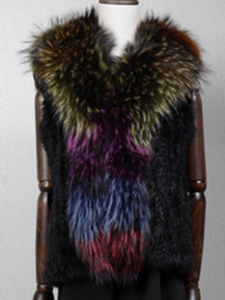 UE FS162101 Real Knitted Rabbit Fur Vest Raccoon Fur Collar Waistcoat Women Outwear