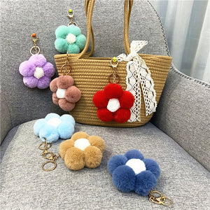 Flower hair ball keychain cute plush flower bag pendant mobile phone accessories 22C09