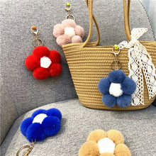 Load image into Gallery viewer, Flower hair ball keychain cute plush flower bag pendant mobile phone accessories 22C09