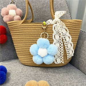 Flower hair ball keychain cute plush flower bag pendant mobile phone accessories 22C09