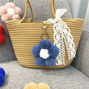 Flower hair ball keychain cute plush flower bag pendant mobile phone accessories 22C09