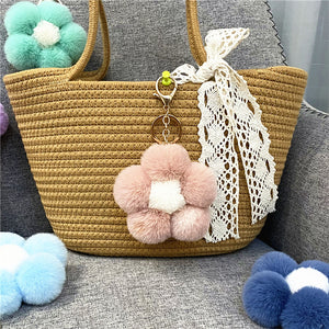 Flower hair ball keychain cute plush flower bag pendant mobile phone accessories 22C09