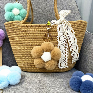 Flower hair ball keychain cute plush flower bag pendant mobile phone accessories 22C09