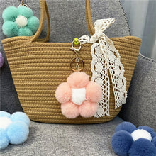 Load image into Gallery viewer, Flower hair ball keychain cute plush flower bag pendant mobile phone accessories 22C09