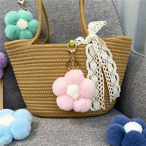 Flower hair ball keychain cute plush flower bag pendant mobile phone accessories 22C09