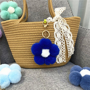 Flower hair ball keychain cute plush flower bag pendant mobile phone accessories 22C09