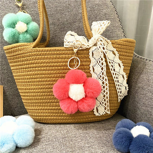 Flower hair ball keychain cute plush flower bag pendant mobile phone accessories 22C09