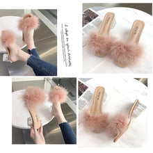 Load image into Gallery viewer, Women&#39;s Slippers Square Toe High Heels Fuzzy Slippers 22S10