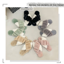 Load image into Gallery viewer, Women&#39;s Cross Band Open Toe Soft Plush Fleece Non-Slip Slippers 22S20