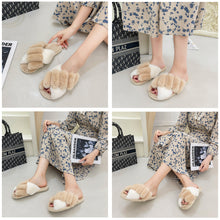 Load image into Gallery viewer, Women&#39;s Cross Band Open Toe Soft Plush Fleece Non-Slip Slippers 22S20