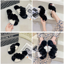Load image into Gallery viewer, Women&#39;s Cross Band Open Toe Soft Plush Fleece Non-Slip Slippers 22S20