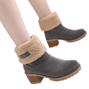 Comfortable Slip On Mid Chunky Heel Suede Warm Snow Ankle Boots 22S38