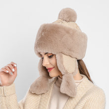 Load image into Gallery viewer, Women&#39;s Fur Trapper Hat with Sheepskin Earflap Warm Bomber Hat Winter hat 22615