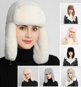 Women's Fur Trapper Hat with Sheepskin Earflap Warm in winter 22616