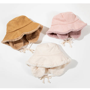 Women's Warm Plush Bucket Hat Basin Hat Ear Protection Winter Hat 22622