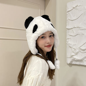 Winter Trapper Caps Cute Panda Bear Bobble Hats Plush Animal Helmet Cap 22629