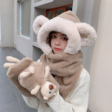 Load image into Gallery viewer, Winter Warm Women Hoodie Hat Scarf Gloves Set Soft Plush Thick Warm Hat 22630