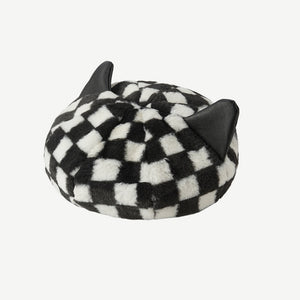 Berets for Women Checkerboard cat ears  Hat  Lightweight Casual 22637