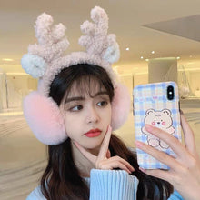 Load image into Gallery viewer, Winter Earmuffs for women Plush Earmuffs  Christmas Cute Antlers Foldable 22844