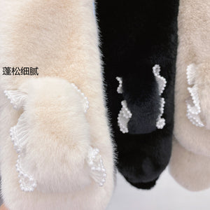 Women's Winter Lace Pearl Buckle Plush Scarf 22518