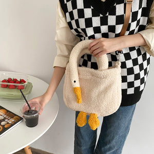 Women Cute Goose Plush Bag Funny Novelty Goose Tote Handbag Shoulder 22410