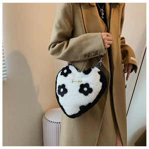 Heart Shaped Handbag Women's Faux Fur Cross-Body Bag Shoulder Bag 22412