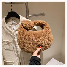 Load image into Gallery viewer, Plush Handbag Knotted Lamb Wool Tote Bag Fluffy Shoulder Bag 22416