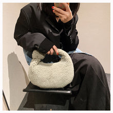 Load image into Gallery viewer, Plush Handbag Knotted Lamb Wool Tote Bag Fluffy Shoulder Bag 22416