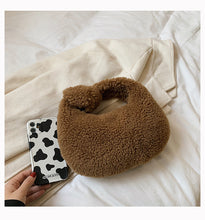 Load image into Gallery viewer, Plush Handbag Knotted Lamb Wool Tote Bag Fluffy Shoulder Bag 22416