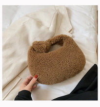 Load image into Gallery viewer, Plush Handbag Knotted Lamb Wool Tote Bag Fluffy Shoulder Bag 22416