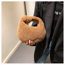 Load image into Gallery viewer, Plush Handbag Knotted Lamb Wool Tote Bag Fluffy Shoulder Bag 22416