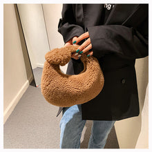 Load image into Gallery viewer, Plush Handbag Knotted Lamb Wool Tote Bag Fluffy Shoulder Bag 22416