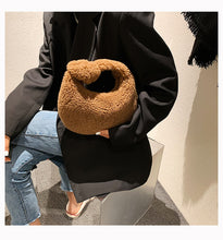 Load image into Gallery viewer, Plush Handbag Knotted Lamb Wool Tote Bag Fluffy Shoulder Bag 22416