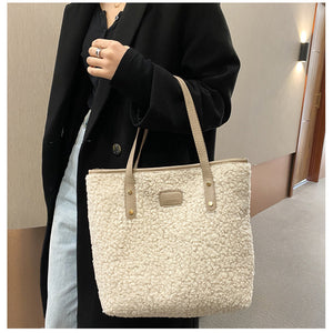 Shoulder Bag Large Capacity Lamb Wool Handbag Tote Portable Daily Bag 22418