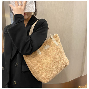 Shoulder Bag Large Capacity Lamb Wool Handbag Tote Portable Daily Bag 22418