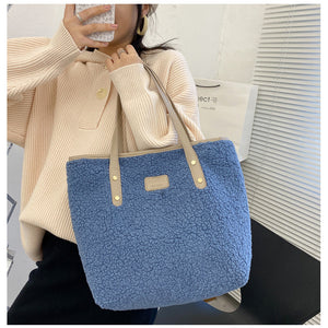 Shoulder Bag Large Capacity Lamb Wool Handbag Tote Portable Daily Bag 22418