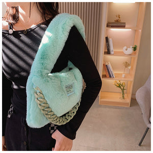 Fluffy Shoulder Bag for Women Plush Tote  Underarm Bag Soft Furry Purse 22431