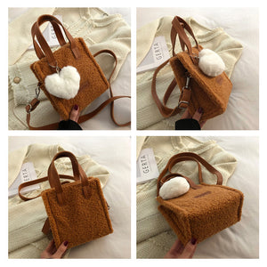 Women wool lamb leather shoulder strap Crossbody bag Tote bag 22434