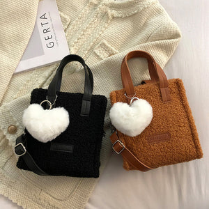 Women wool lamb leather shoulder strap Crossbody bag Tote bag 22434