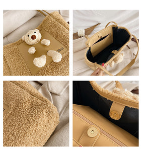 Plush Shoulder Handbag Cute Bear fluffy Tote Handbag 22436