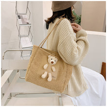 Load image into Gallery viewer, Plush Shoulder Handbag Cute Bear fluffy Tote Handbag 22436