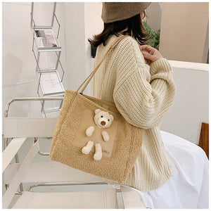 Plush Shoulder Handbag Cute Bear fluffy Tote Handbag 22436