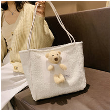 Load image into Gallery viewer, Plush Shoulder Handbag Cute Bear fluffy Tote Handbag 22436