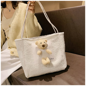 Plush Shoulder Handbag Cute Bear fluffy Tote Handbag 22436