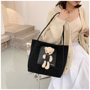 Plush Shoulder Handbag Cute Bear fluffy Tote Handbag 22436