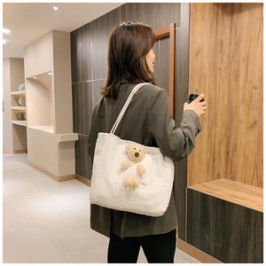 Plush Shoulder Handbag Cute Bear fluffy Tote Handbag 22436