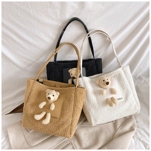 Plush Shoulder Handbag Cute Bear fluffy Tote Handbag 22436