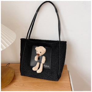 Plush Shoulder Handbag Cute Bear fluffy Tote Handbag 22436