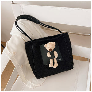 Plush Shoulder Handbag Cute Bear fluffy Tote Handbag 22436